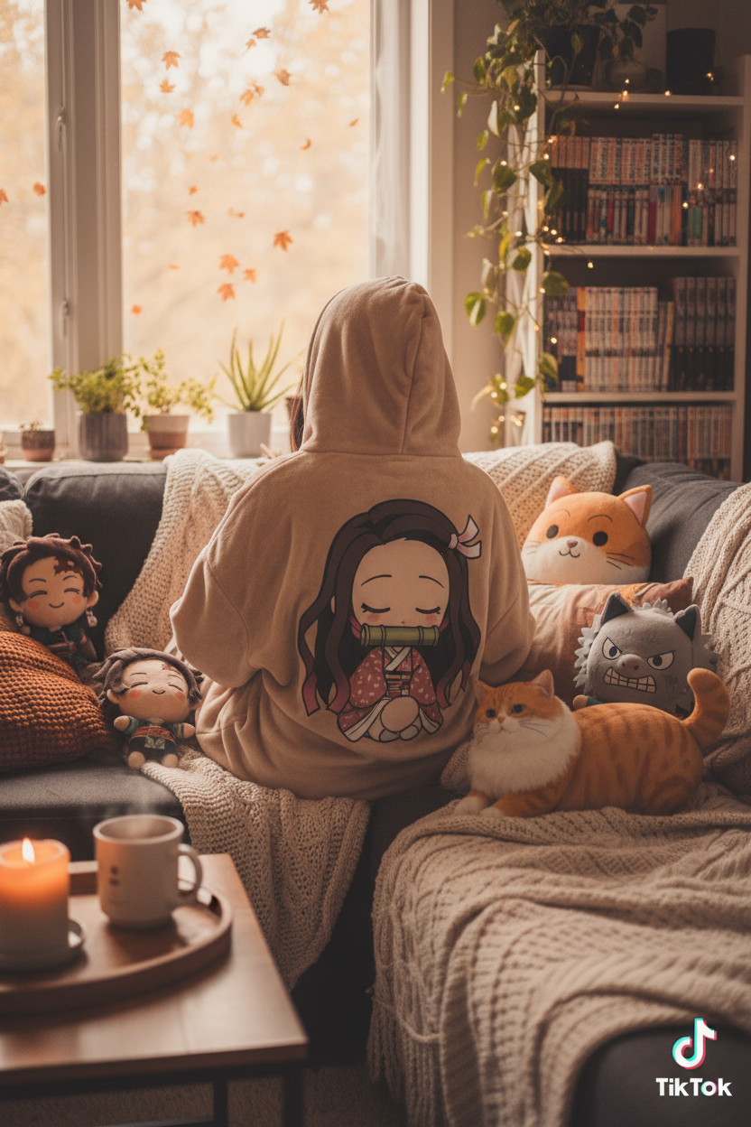 Hoodie Nezuko Chibi cozy lifestyle